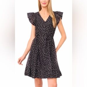 CeCe Women's Polka Dot Tie Waist Flutter-Sleeve Mini Dress